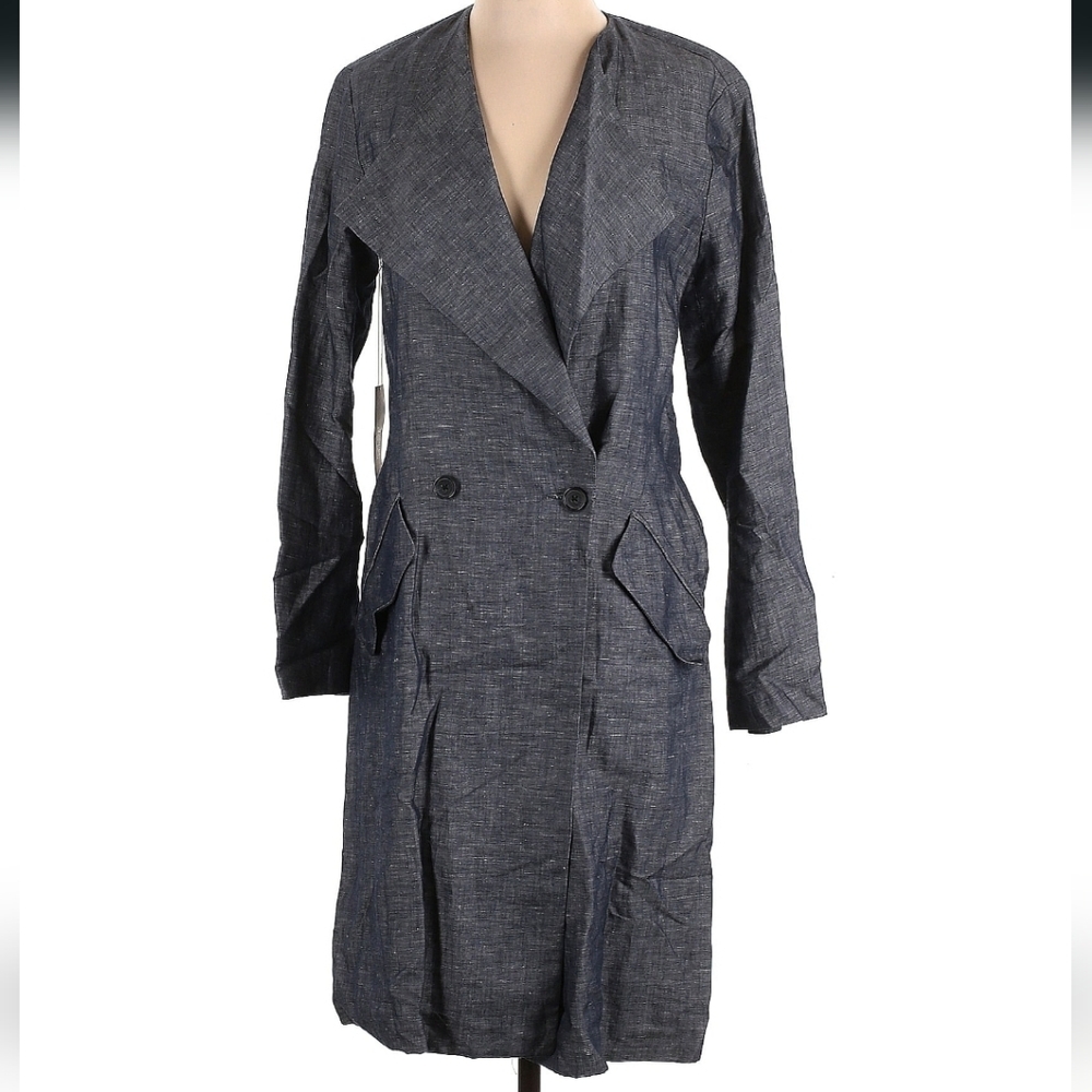 🆕 Crippen Linen-Cotton Blend Indigo long lightweight fall capelet Trenchcoat_XS
